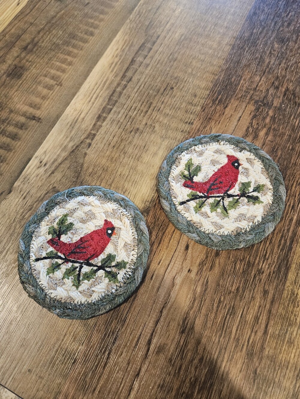 Handcrafted Red Cardinal Holiday Coasters - Set of 2
